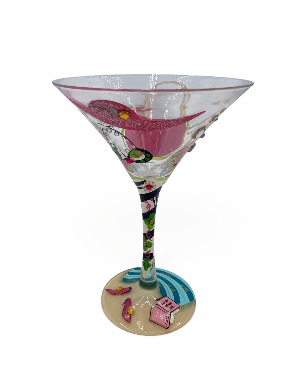 Lolita Beach Diva Love My Martini Hand Painted Martini Glass Rhinestones 7 oz